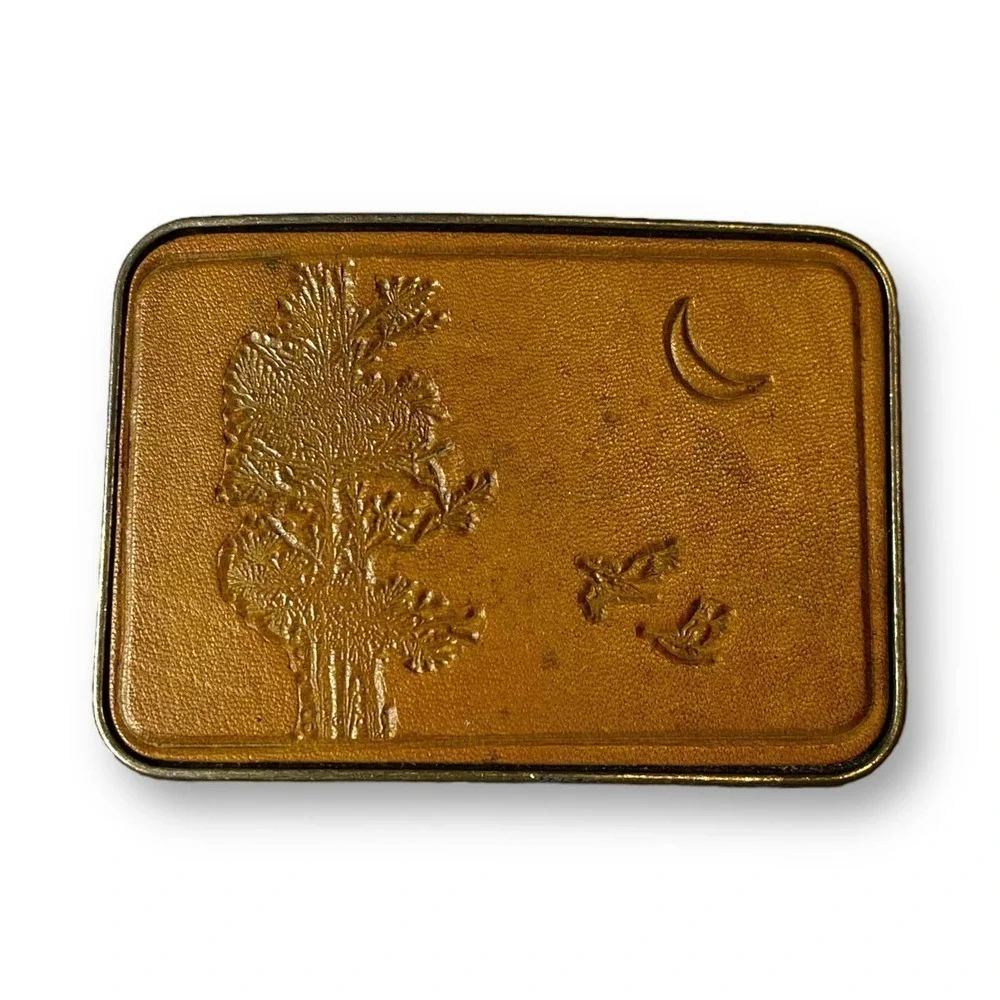 Vintage Brass and Leather Belt Buckle Unbranded Western Tooled Leather